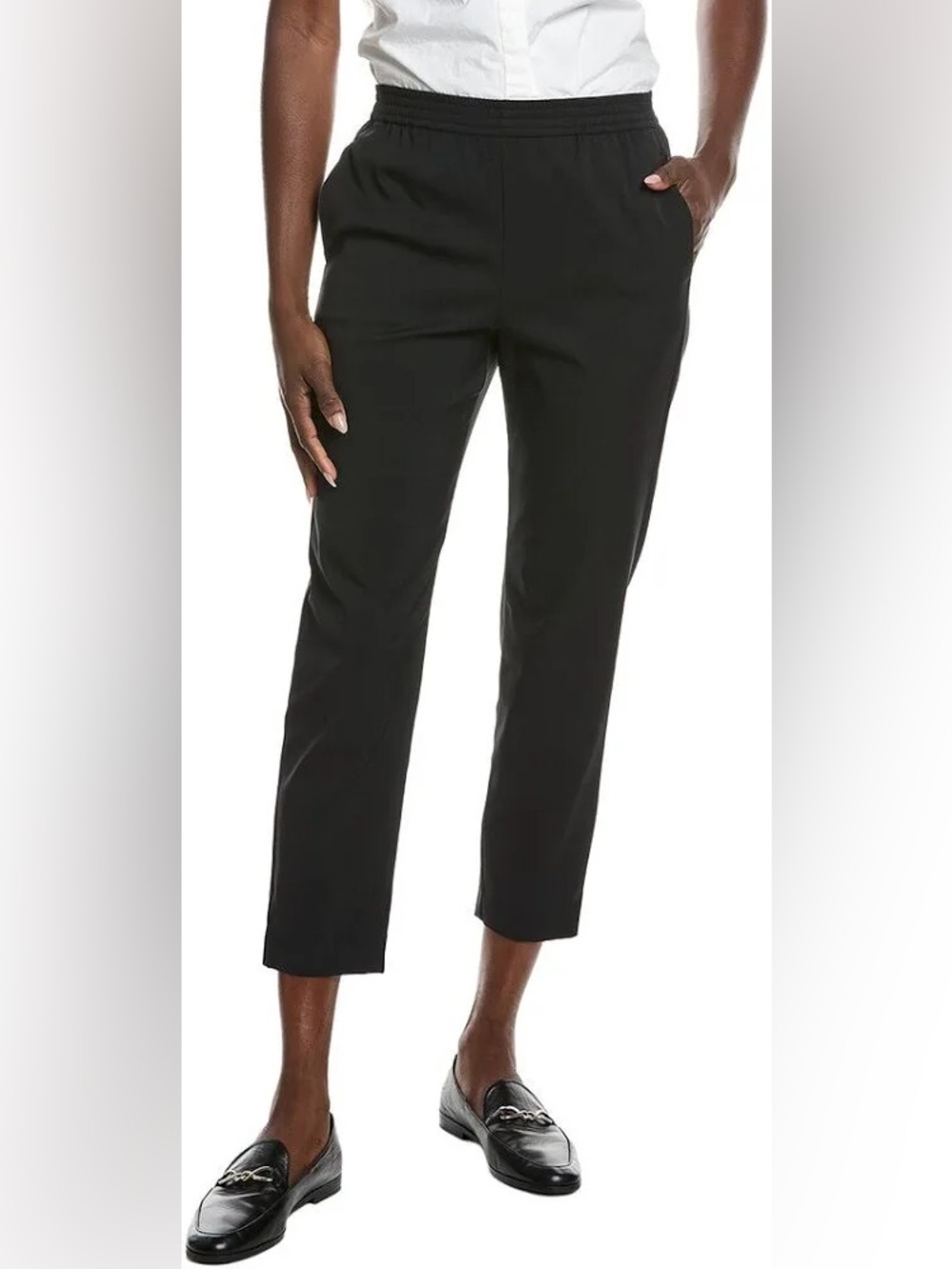 Theory Tapered Pant Knit Tech Black Minimalist Stretch Ankle Trousers Size 4